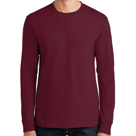 Mens Heavy-Weight Long Sleeve 100% Cotton Tee Shirt, 2XL Cardinal Red