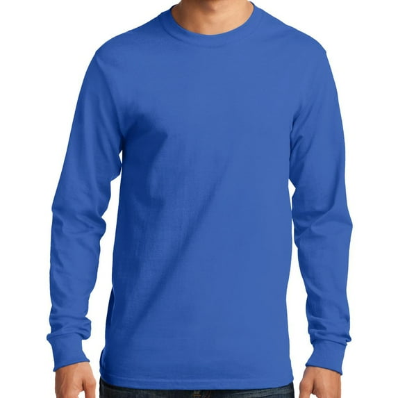 Mens Heavy-Weight Long Sleeve 100% Cotton Tee Shirt, 2XL Royal Blue
