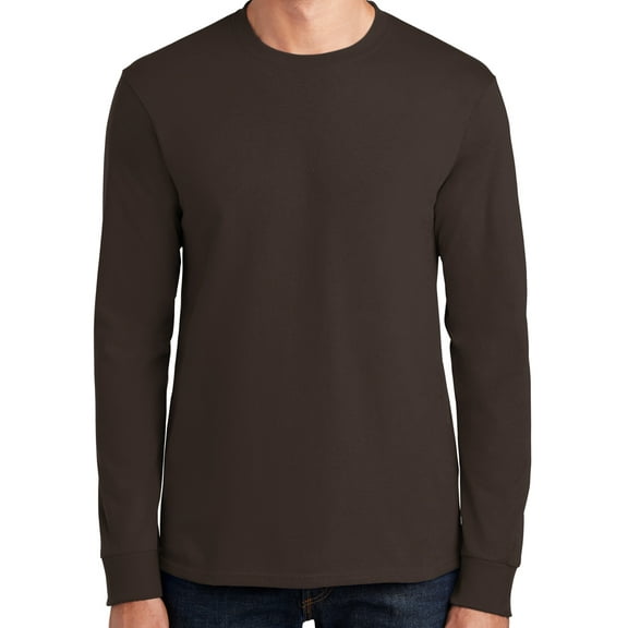 Mens Heavy-Weight Long Sleeve 100% Cotton Tee Shirt, Large Dark Chocolate Brown