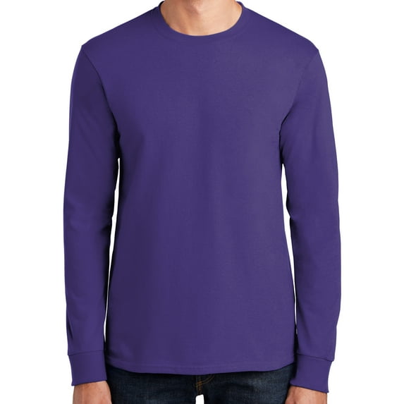 Mens Heavy-Weight Long Sleeve 100% Cotton Tee Shirt, Large Purple