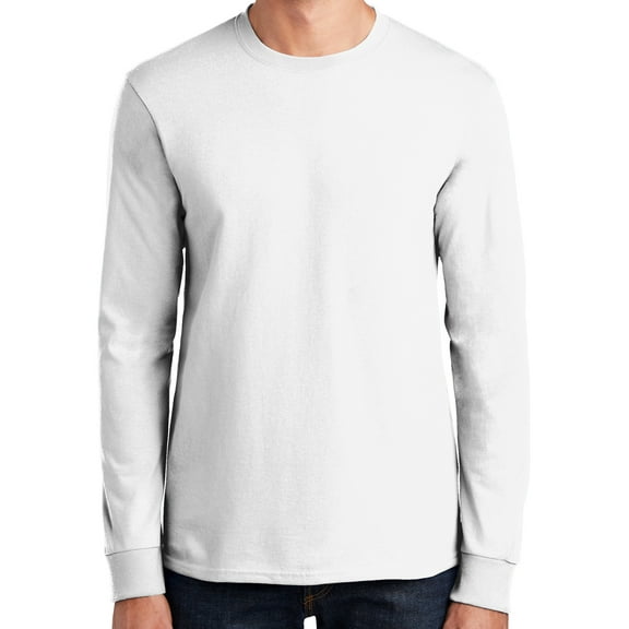 Mens Heavy-Weight Long Sleeve 100% Cotton Tee Shirt, Large White