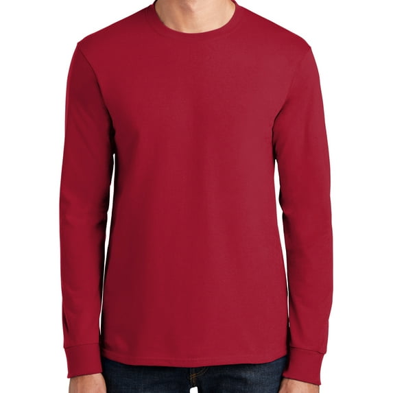 Mens Heavy-Weight Long Sleeve 100% Cotton Tee Shirt, Small Red