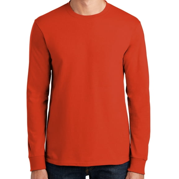 Mens Heavy-Weight Long Sleeve 100% Cotton Tee Shirt, XL Orange
