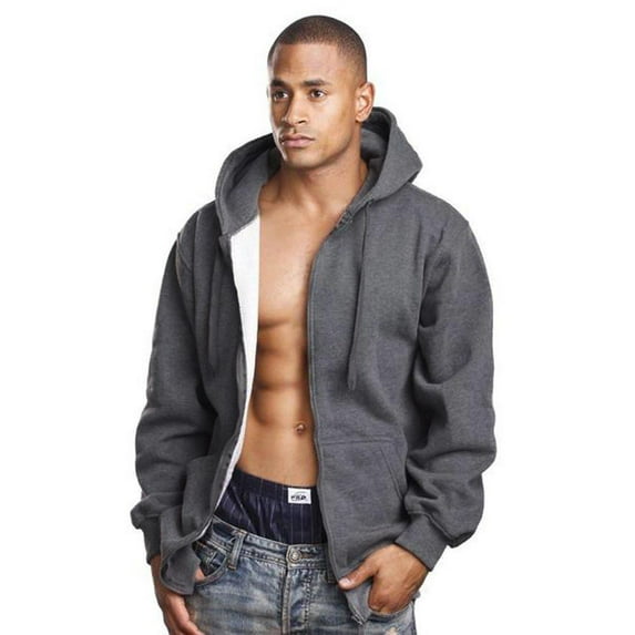 Mens Heavy Weight Zip Down Hoodie,Dark Grey,Small