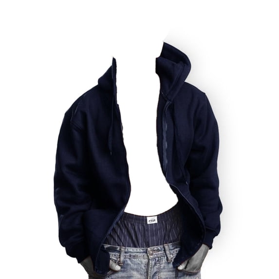 Mens Heavy Weight Zip Down Hoodie,Navy Blue,Small