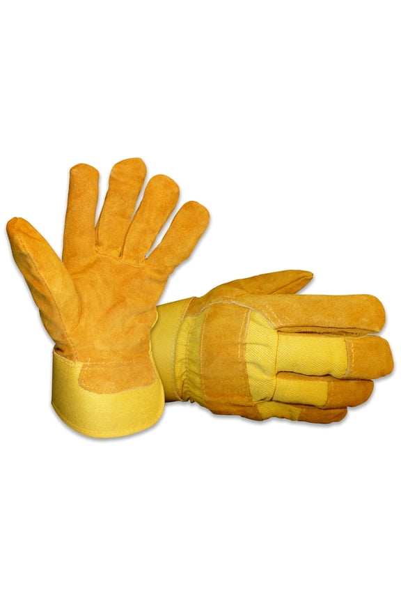 Mens Heavy Work Insulated Fleece Pile Lined Leather Winter Gloves L, Bourbon Brown/Gold