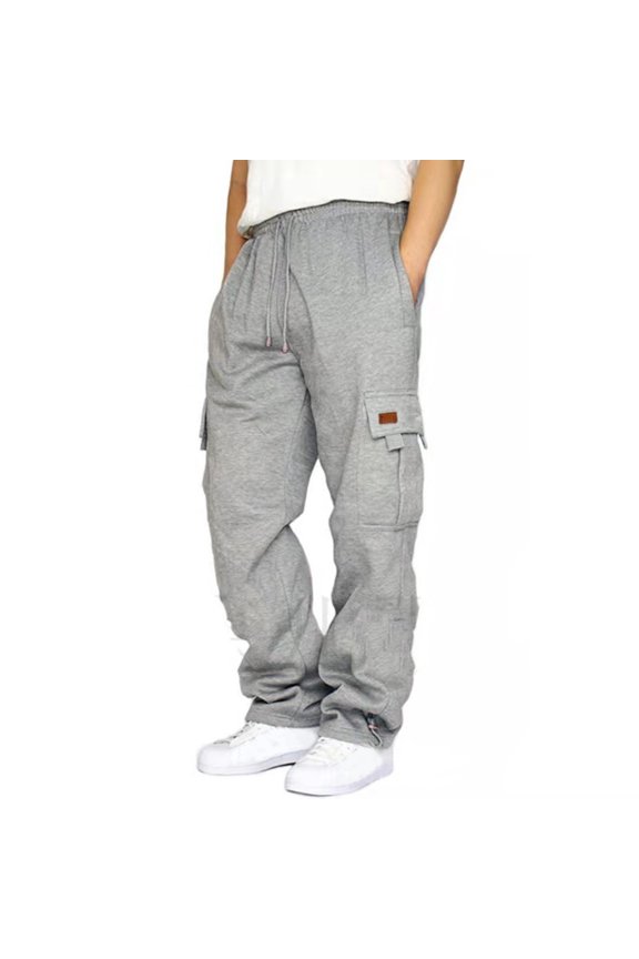 Mens Heavyweight Cargo Sweatpants Joggers Baggy Elastic Waist Drawstring Workout Pants with Pockets Winter Light Gray XL