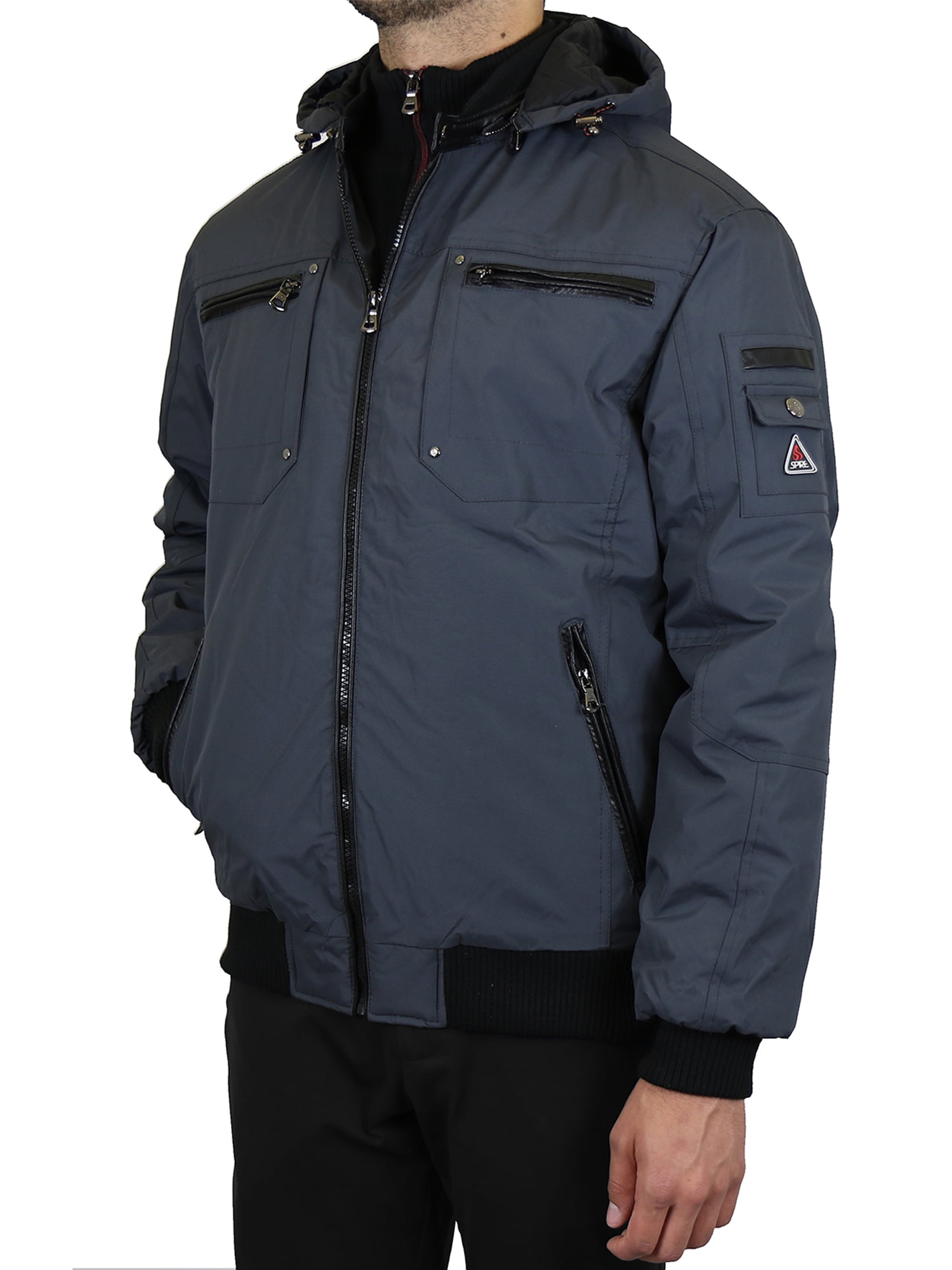Mens Heavyweight Hooded Parka Jacket With Stripe Trim