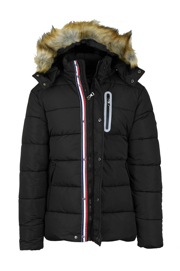 Mens Heavyweight Hooded Parka Jacket With Stripe Trim