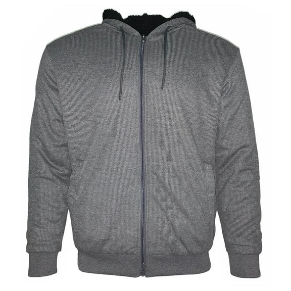 Mens Heavyweight Hoodie Jacket Warm Sherpa Lining Zip Sweater HK99112M Grey S