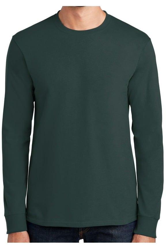 Mens Heavyweight Long Sleeve 100% Cotton Tee Shirt, 2XL Dark Green (TALL Size)