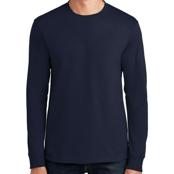 Mens Heavyweight Long Sleeve 100% Cotton Tee Shirt, 2XL Deep Navy Blue