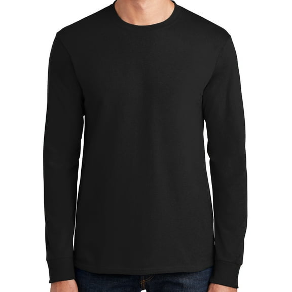 Mens Heavyweight Long Sleeve 100% Cotton Tee Shirt, 3XL Jet Black
