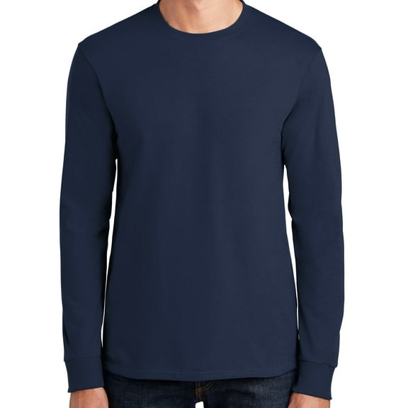 Mens Heavyweight Long Sleeve 100% Cotton Tee Shirt, 3XL Navy Blue (TALL Size)