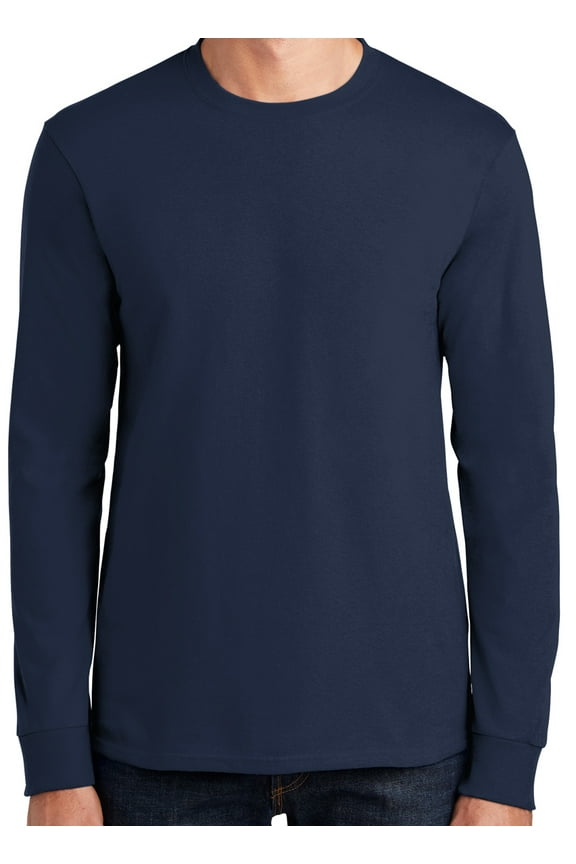 Mens Heavyweight Long Sleeve 100% Cotton Tee Shirt, 3XL Navy Blue (TALL Size)