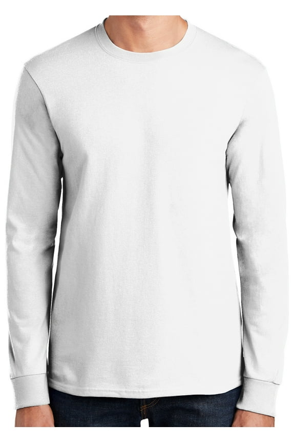 Mens Heavyweight Long Sleeve 100% Cotton Tee Shirt, 4XL White (TALL Size)