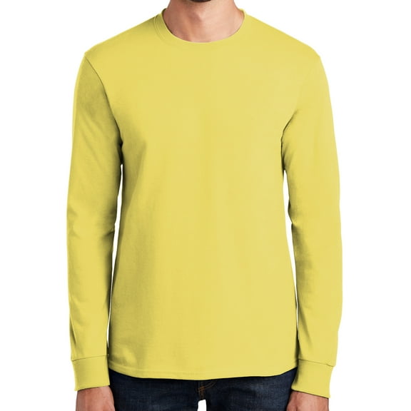 Mens Heavyweight Long Sleeve 100% Cotton Tee Shirt, 4XL Yellow