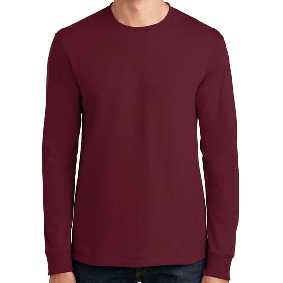 Mens Heavyweight Long Sleeve 100% Cotton Tee Shirt, Large Cardinal Red