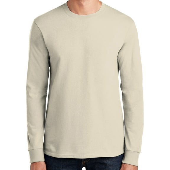 Mens Heavyweight Long Sleeve 100% Cotton Tee Shirt, Large Natural (TALL Size)