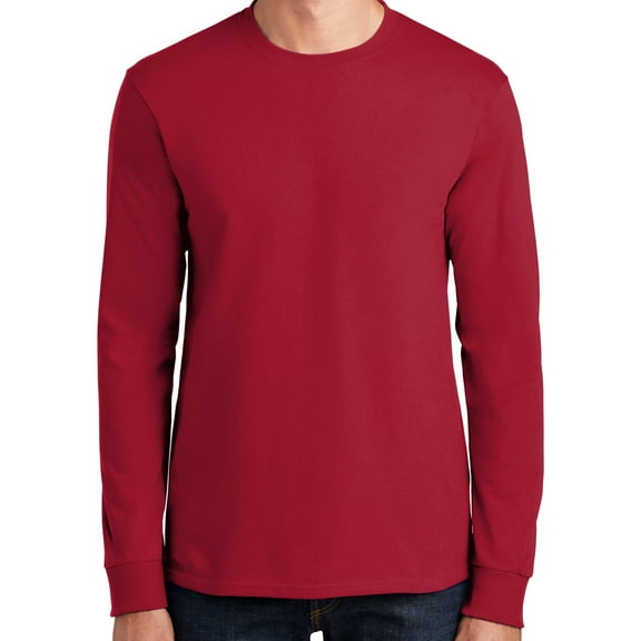Mens Heavyweight Long Sleeve 100% Cotton Tee Shirt, Large Red (TALL Size)