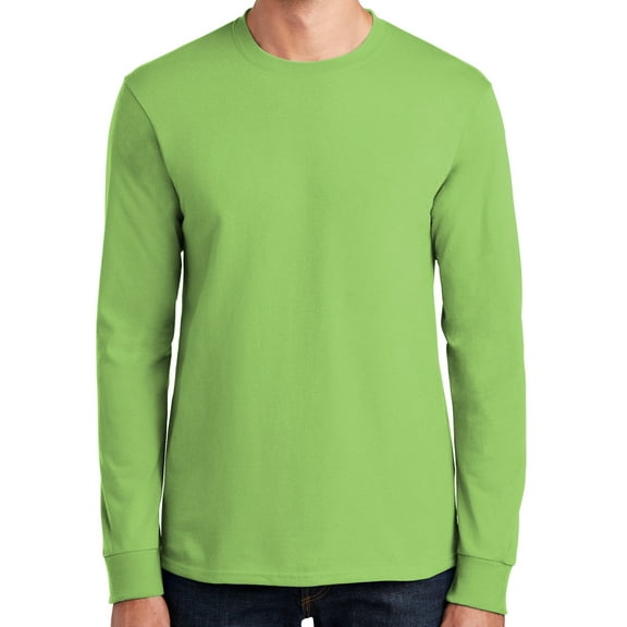 Mens Heavyweight Long Sleeve 100% Cotton Tee Shirt, Small Lime Green