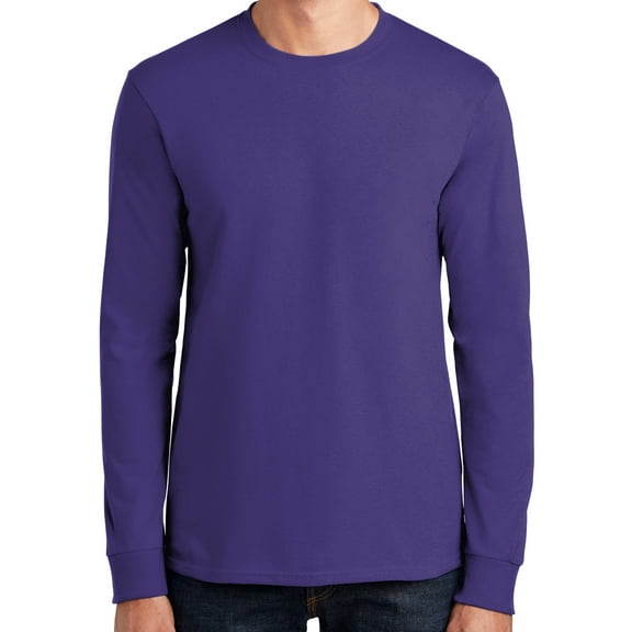 Mens Heavyweight Long Sleeve 100% Cotton Tee Shirt, Small Purple