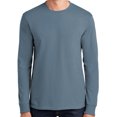 thumbnail image 1 of Mens Heavyweight Long Sleeve 100% Cotton Tee Shirt, Small Stonewashed Blue, 1 of 5