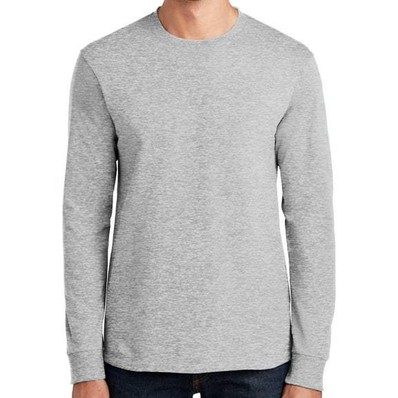 Mens Heavyweight Long Sleeve 100% Cotton Tee Shirt, XL Ash Gray