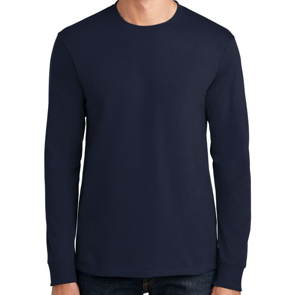 Mens Heavyweight Long Sleeve 100% Cotton Tee Shirt, XL Deep Navy Blue