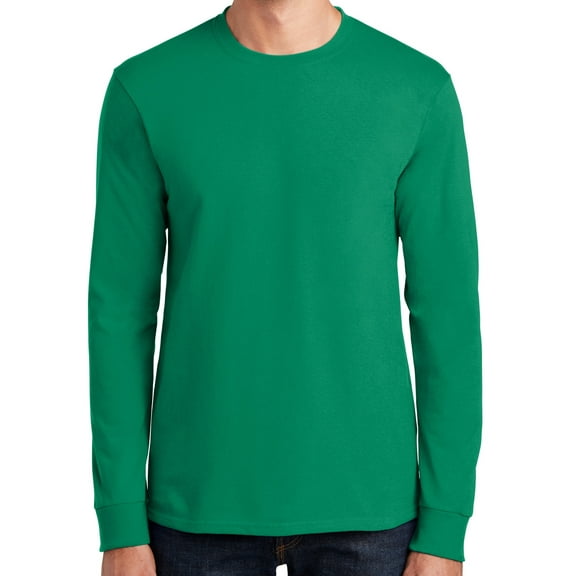 Mens Heavyweight Long Sleeve 100% Cotton Tee Shirt, XL Kelly Green