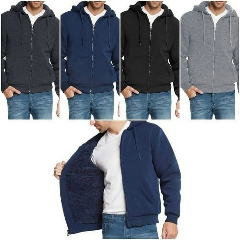Bargain Hunters Mens Heavyweight Sherpa Lined Fleece Hoodie Men s Size XL Black