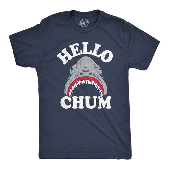 Mens Hello Chum T Shirt Funny Shark Attack Bite Greeting Joke Tee for Guys Graphic Tees