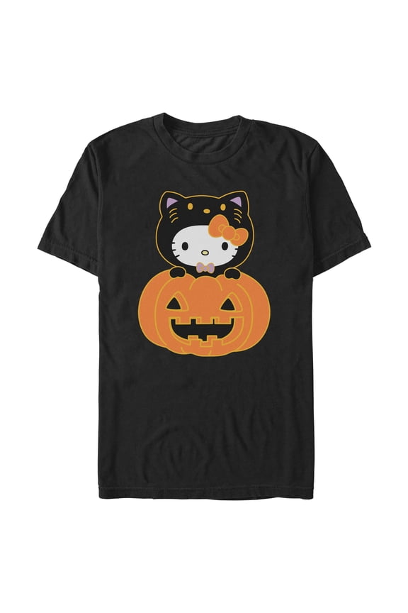 Mens Hello Kitty Halloween Pumpkin and Kitty T Shirt
