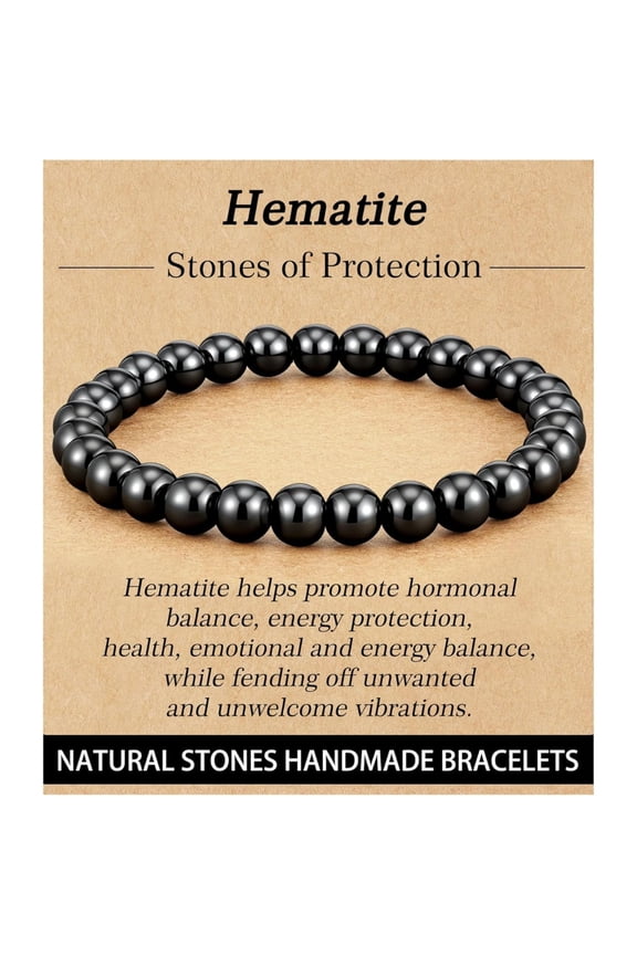 Mens Hematite Bracelet Natural Stones Handcrafted Healing Jewelry Boosts Positive Energy Masculine Style Gift for Men