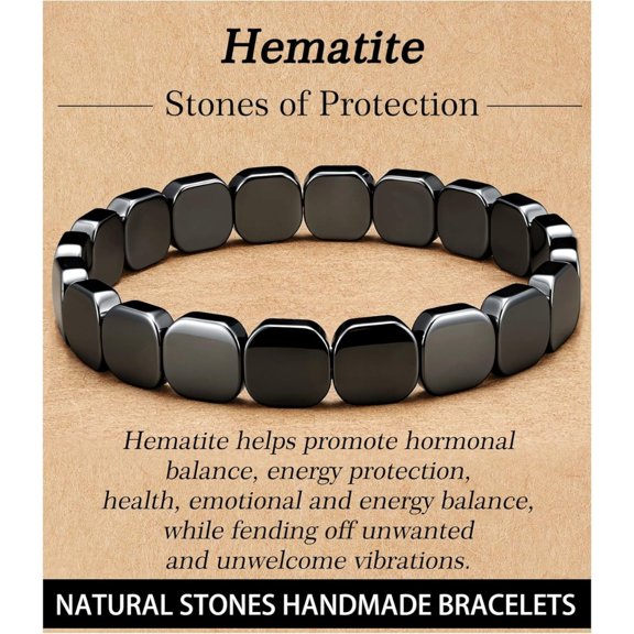 Mens Hematite Bracelet Natural Stones Handcrafted Healing Jewelry Boosts Positive Energy Masculine Style Gift for Men