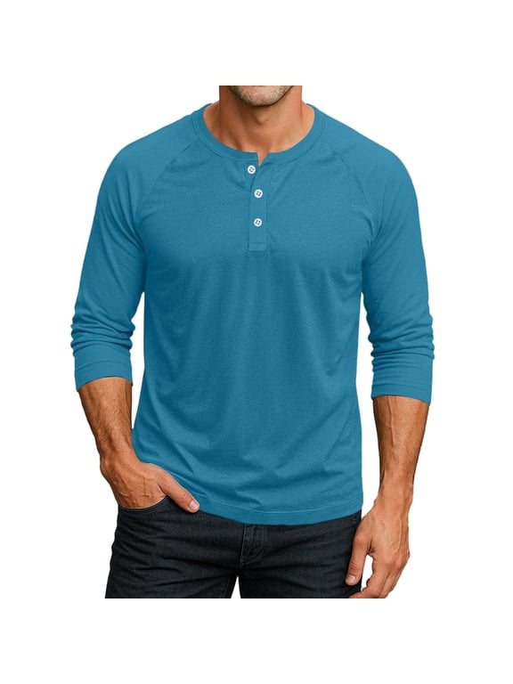 Mens Henley 3/4 Sleeve Shirts Cotton T-Shirts 3 Button Tops Fashion Casual Basic Tee