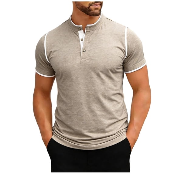 Mens Henley Button Down Shirt Short Sleeve Business Casual Summer Work T-Shirt Pullover Fathers Gift