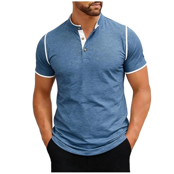 Mens Henley Button Down Shirt Short Sleeve Business Casual Summer Work T-Shirt Pullover Fathers Gift