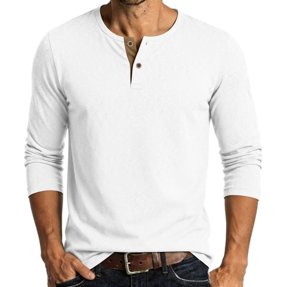 Mens Henley Cotton Blend Long Sleeve Shirts Button Down Fall Top Casual Big And Tall Shirt Transitional Season Clothes