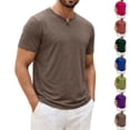 thumbnail image 1 of Mens Henley Lightweight Shirts Short Sleeve Casual Cotton Button T-Shirts Summer Basic Tee, L, 1 of 9