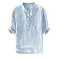 thumbnail image 1 of Mens Henley Linen Shirts Beach Casual Short Sleeve Button Up T-shirt, 1 of 1