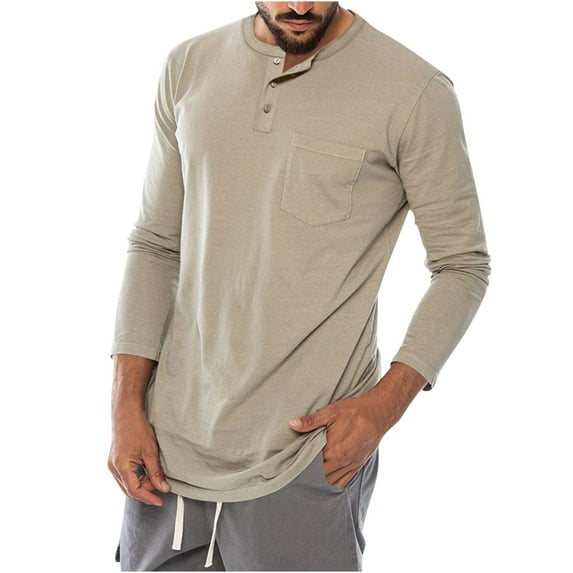Mens Henley Long Sleeve Casual Shirts Mens Basic Henley Shirts Casual Premium Slim Fit Henley T-Shirts Lightweight Long Sleeve Plain Cotton Tee Shirts Stretchy Comfy Classic Collarless T-Shirts