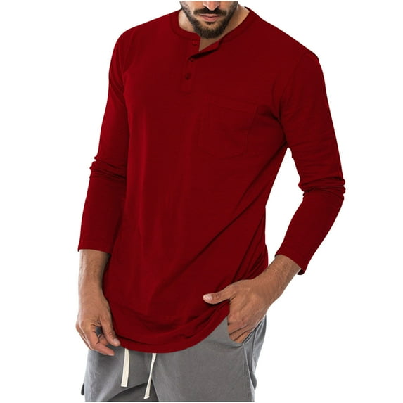 Mens Henley Long Sleeve Casual Shirts Mens Basic Henley Shirts Casual Premium Slim Fit Henley T-Shirts Lightweight Long Sleeve Plain Cotton Tee Shirts Stretchy Comfy Classic Collarless T-Shirts