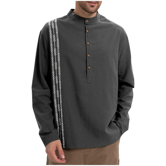 Mens Henley Long Sleeve Cotton Tops Half Button Solid Color Pullover Shirts for Men Fall Loose Casual Basic Sweatshirts (Gray 2XL)