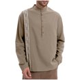 thumbnail image 1 of Mens Henley Long Sleeve Cotton Tops Half Button Solid Color Pullover Shirts for Men Fall Loose Casual Basic Sweatshirts (Khaki L), 1 of 5