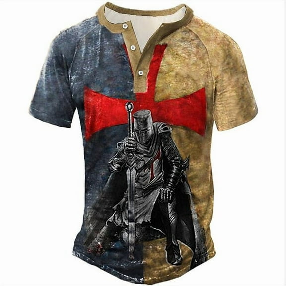 Mens Henley Shirt Graphic Short Sleeve Casual T-Shirt Skull Print Crew Neck Buttons Basic Regular Fit Tops Hipster Hip Hop T Shirts Halloween Costume Multicolor A XXL