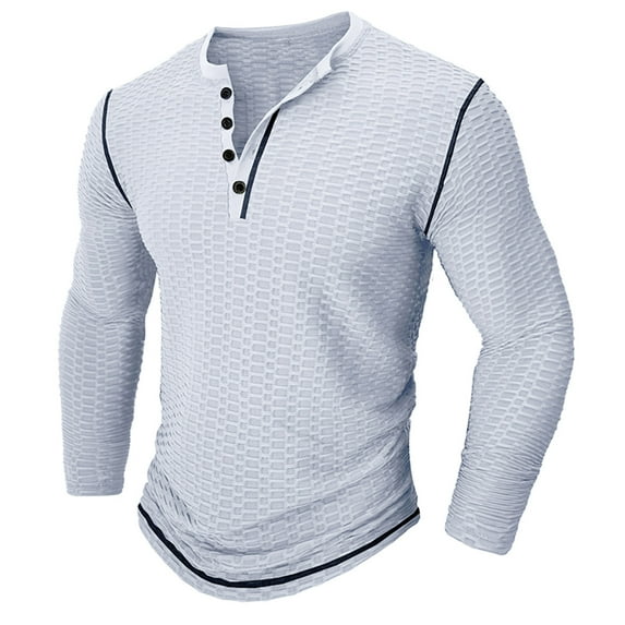 Mens Henley Shirt Gym Clothes Slim Fit T Shirt Workout Short/Long Sleeve Athletic Tshirt True Classic Casual Tee Pullover T-Shirt Tops, White&XXL