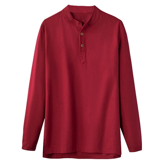 Mens Henley Shirt Long Sleeve Stand Collar Casual Button Down Polo T Shirt Classic Solid Workwear Pullover Shirts