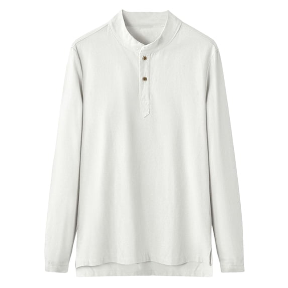 Mens Henley Shirt Long Sleeve Stand Collar Casual Button Down Polo T Shirt Classic Solid Workwear Pullover Shirts