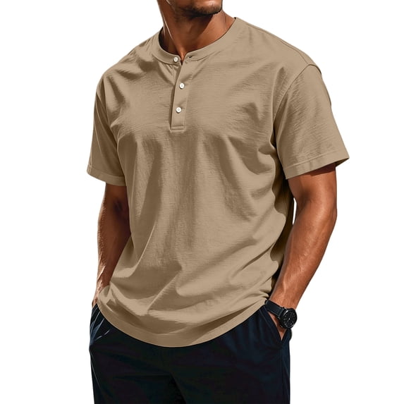 Mens Henley Shirt Short Sleeve Casual Button Basic Tees Relaxed Fit Stretch Summer T Shirts